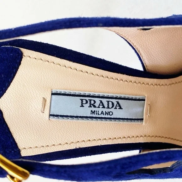 PRADA Camoscio Blue Suede Cutout Slingback Heels Shoes NEW 39